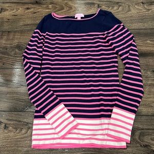 Lilly Pulitzer Navy and Pink Striped Long Sleeve Top